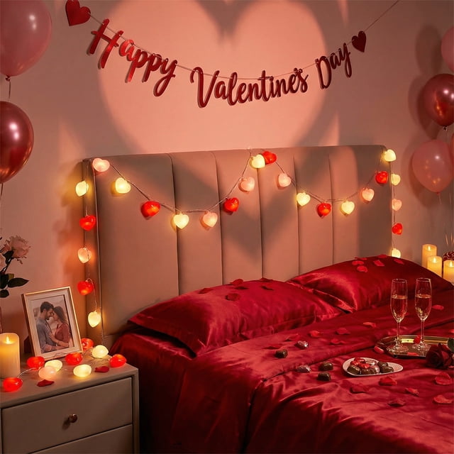 Luces de tira LED multicolor en forma de corazón de plástico | Iluminación decorativa para fiestas de boda en habitación de 4,5 m | Decoración de ambiente romántico | 1-Pack | Tira colgante interior