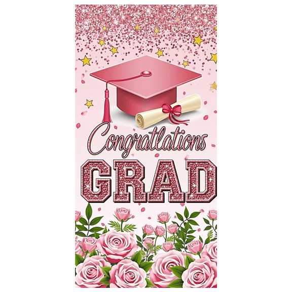 Floral Graduation Congratulations Banner Pink Theme Decorative Glitter for Graduation Party Event Celebration
