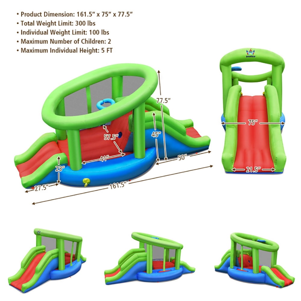 Aimee Lii Inflatable Dual Slide Basketball Game Bounce House Without Blower, Kids Bounce House for 5-10