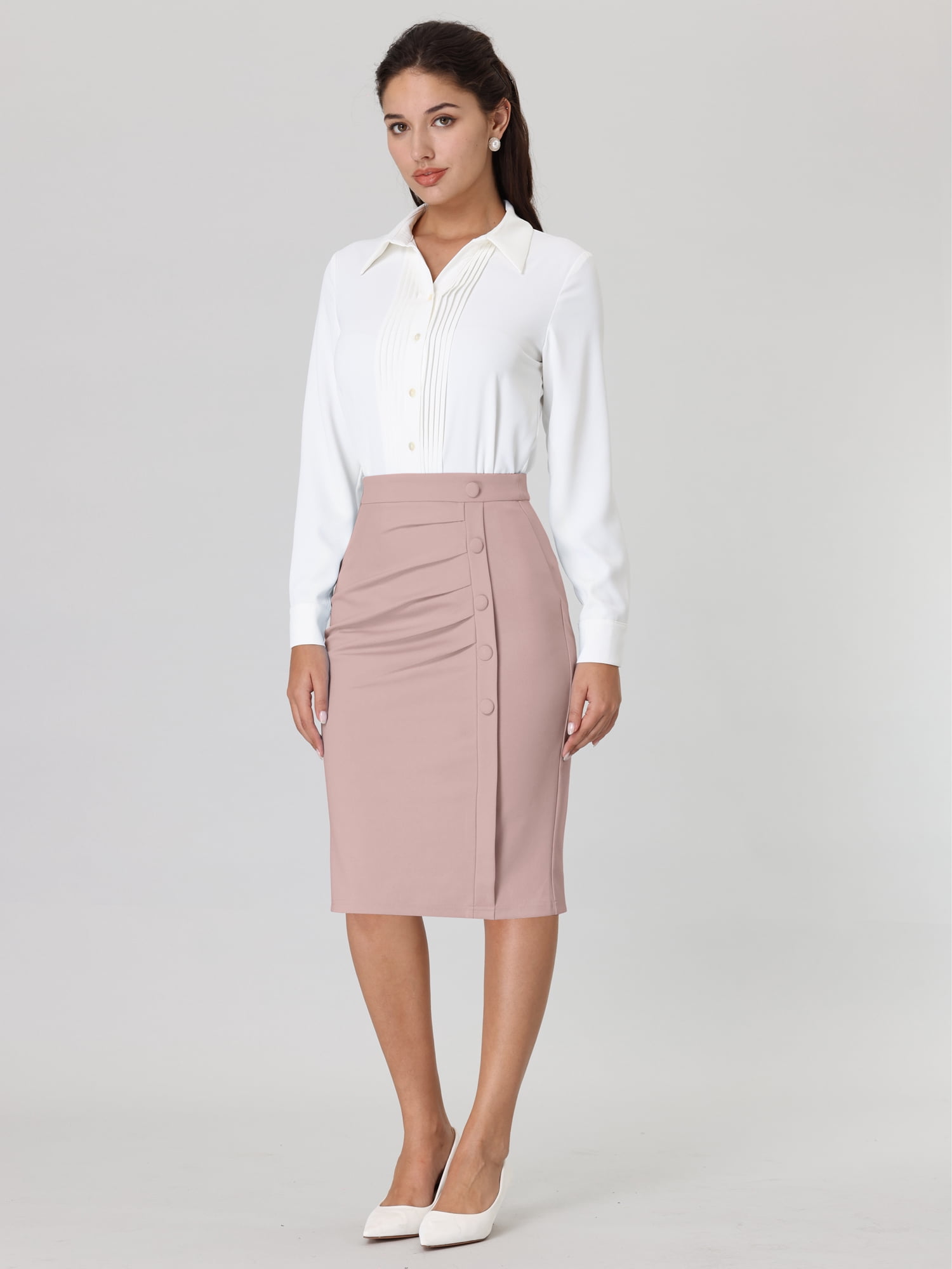 DARING DIVA Women's High Waist Ruched Bodycon  Leisure Midi Pencil Skirt XL Pink