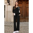 thumbnail image 3 of DARING DIVA Women's Ribbed Knit V Neck Long Sleeve Wide Leg Pants Lounge Set L Black, 3 of 8