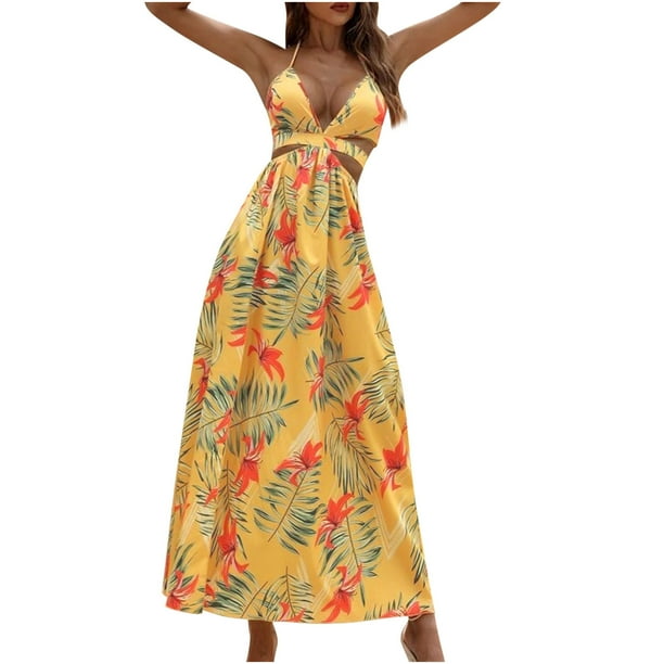 Vestido largo sin mangas con escote en V y espalda descubierta para mujer Fridja hj6041