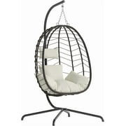 Egg Chair with Stand, Patio Wicker Hanging Chair, Hammock Swing Chair, 350LBS Capacity for Bedroom, Balcony(BR-BE)