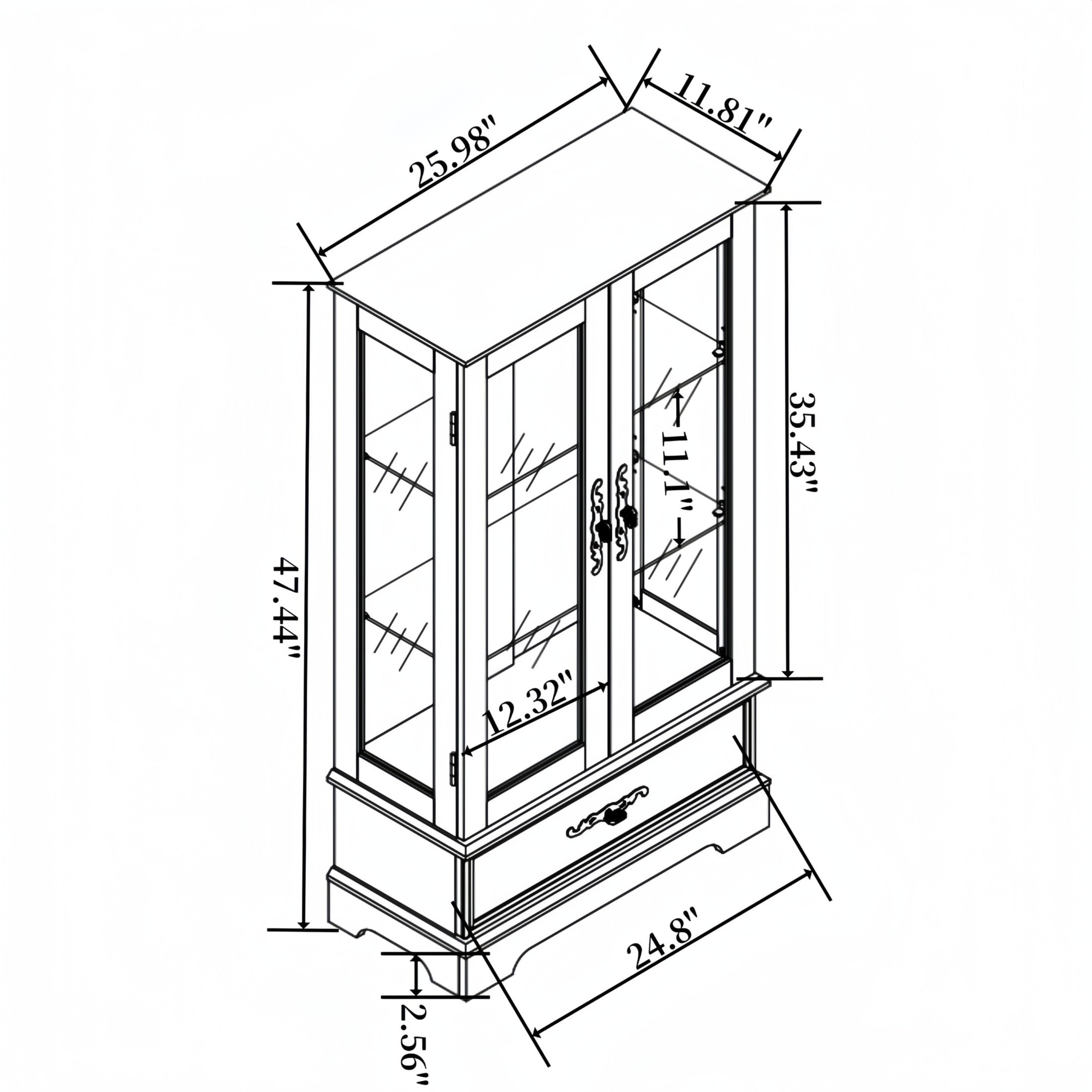 Noble House Louisa Lighted Curio Cabinet, Glass Display Case with Drawer, Mirrored Back & Adjustable Shelves, Light Oak
