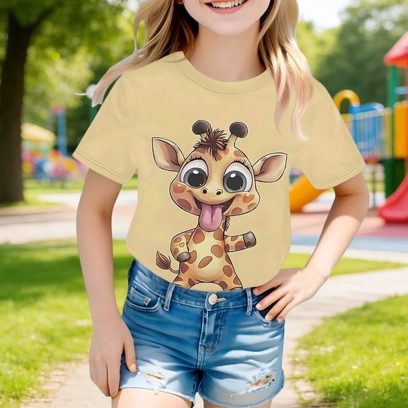 Toddler Kids Girls Boys T Shirts Short Sleeve Fashion Cute Graphic Print Crewneck Tee For Casual Soft Blouse Casual Loose Tops 1-2 Years