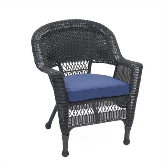 Jeco W00207-C-FS011 Black Wicker Chair With Blue cushion