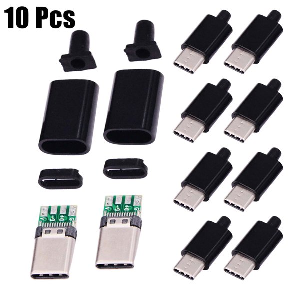 10pcs USB3.1Type C Male Plug PCB board welding line with black or white shell