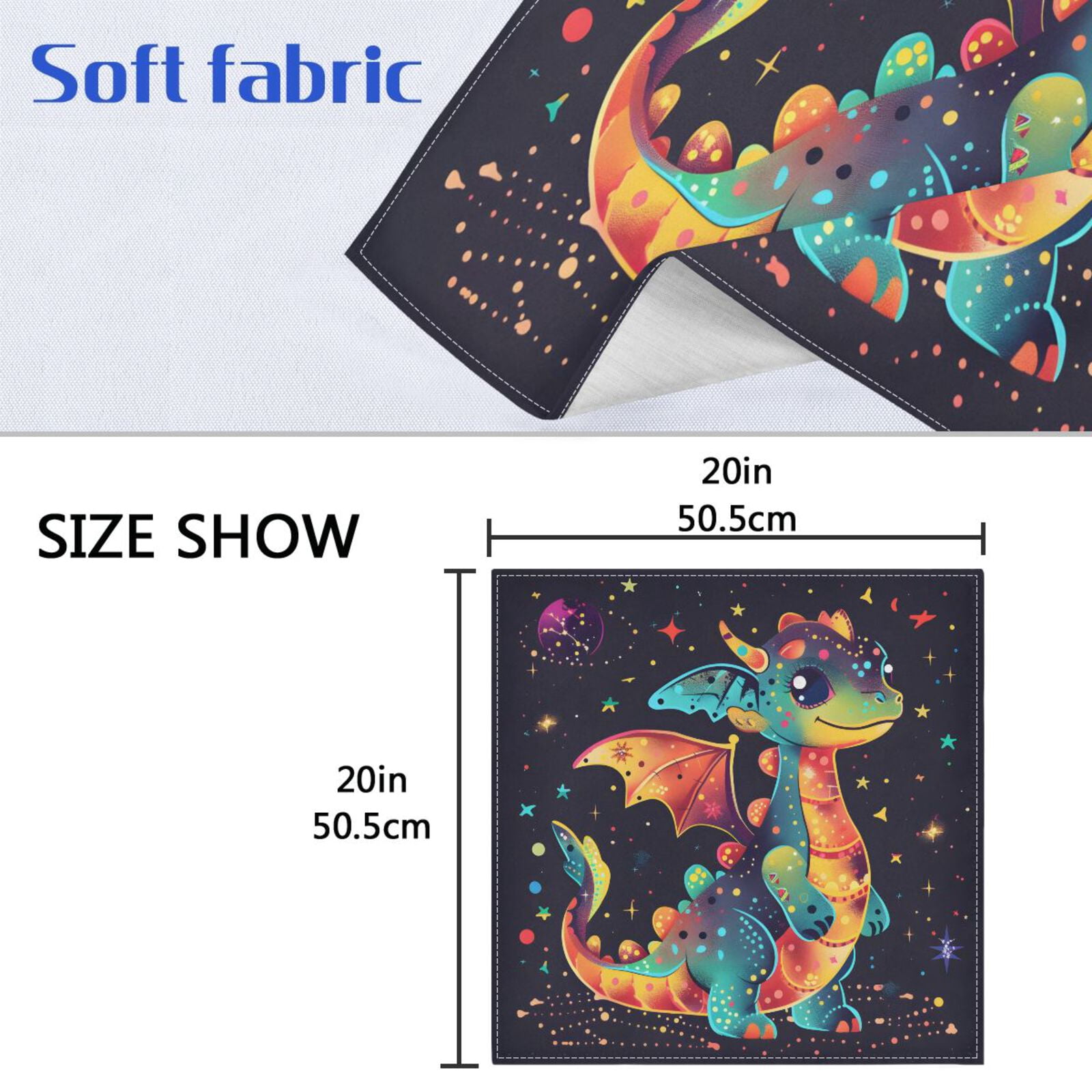 JSTEL Cute Dragon Baby Cartoon Cloth Napkins Set of 6, 20x20 Inch Washable and Reusable Napkin for Decoupage Dinner Party Everyday Use