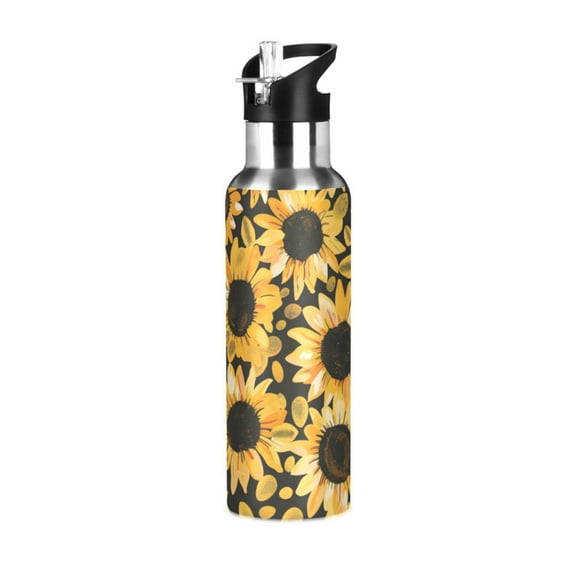 ALAZA Sunflowers Water Bottle Insulated Flask Stainless Steel Straw Lid 20 oz