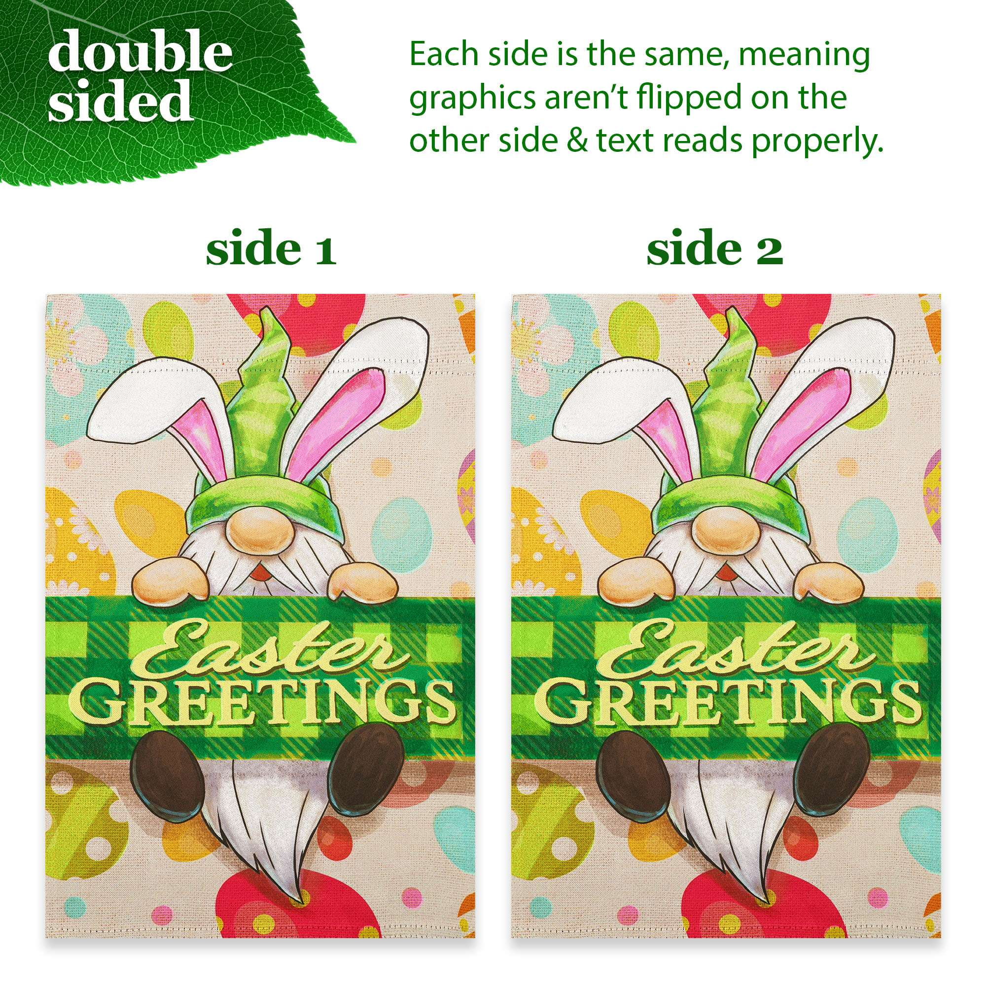 G128 2sets: 36"x16" Flag Stand & 12"x18" Gnome Greetings Double Sided Easter Garden Flag Decoration