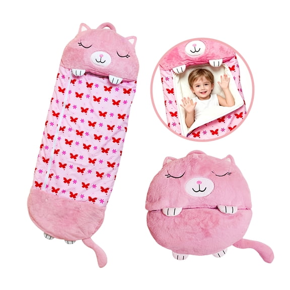 KKL Kids 2-in-1 Foldable Cat Sleeping Bag - 54" x 20" Plush Soft Nap Sack for Toddlers, Home/Camping, S Size