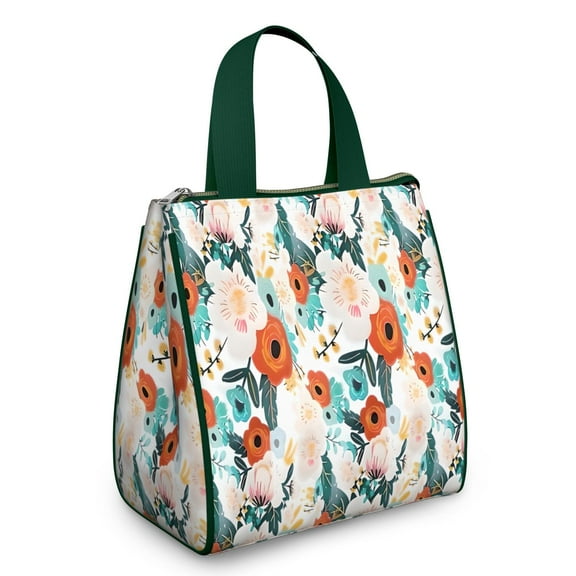 Pioneer Flower Floral Print Pattern Insulated Lunch Bag for Women & Adults,Large Portable Soft Cooler Lunch Bag,Thermal Food Storage Tote with Pearl Cotton,8.66L,8.75x5.75x9.5 Inch