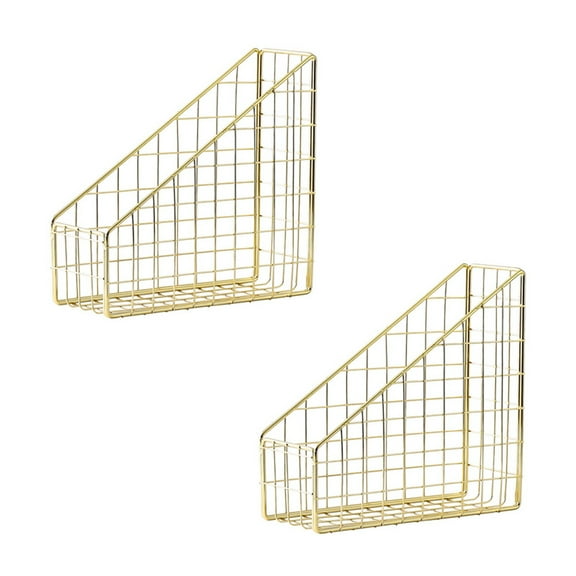 2X Gold Electroplated Iron Book Holder Desktop Shelf File Magazine Stand Office Home Stationery Organizer