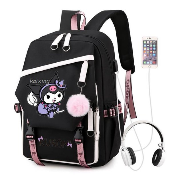 Melody Kuromi-mochila de Cosplay para hombre y mujer, morral grande con carga USB para ordenador portátil, mochila escolar de viaje para ocio gym unisex