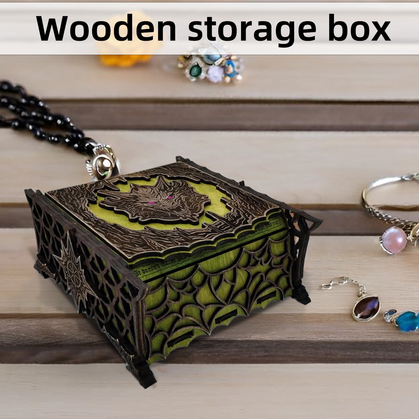 OIUR Dragon Pattern Wooden Box Jewelry Storage Organizer Vintage Collectible Storage Box for Home Decor Friends Gift