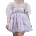 thumbnail image 2 of Female Summer Mini Princess Dress Floral Puff Short Sleeve Square Neck Backless Dress Wedding Female Guest-2-XL, 2 of 7