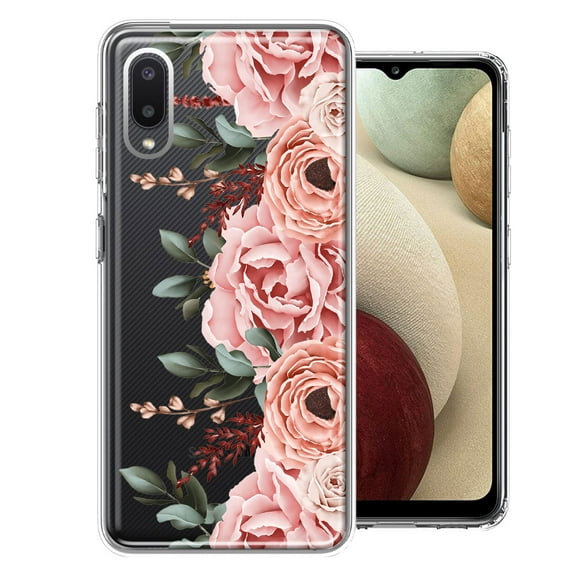MUNDAZE Case For Samsung Galaxy A02 Blush Pink Peach Spring Flowers Peony Rose Phone Cover