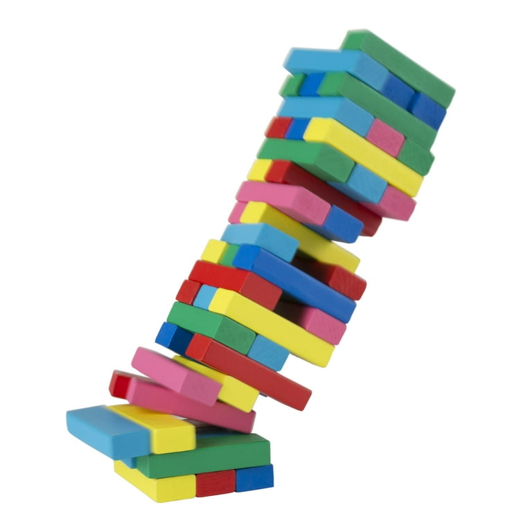 Classic Wooden Blocks Stacking Game with Colored Wood and Carrying Bag for  indoor and Outdoor Play by Hey! Play! 