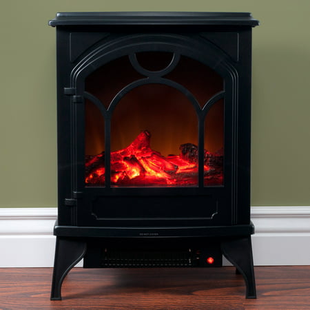 Electric Fireplace-Indoor Freestanding Space Heater with Faux Log and Flame Effect by