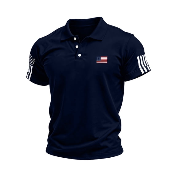 Evdexr Independence Day Polo Shirts for Men Patriotic Short Sleeve T Shirts 4th Of July Button Down Usa Flag Shirt 1776 2026 Lapel Golf Shirts Navy S