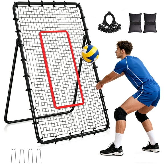 Volleyball Rebounder Net, 7x4ft Baseball Lacrosse Soccer Rebound Pitchback Net, Bounce Back Training Equipment with Angle Customization for Practicing Volleying, Bumping, Spiking