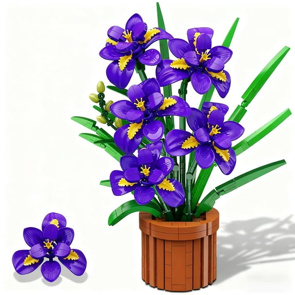 CUBIMANA Iris Botanical Building Set, Artificial Purple Bonsai Plant, 808PCS, Home Decor