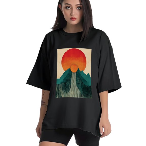 Plus Size Shirt for Women Black Tops for Women Short Sleeves Shirt for Women Abstract Sun T Shirt Crewneck Shirt for Women XS