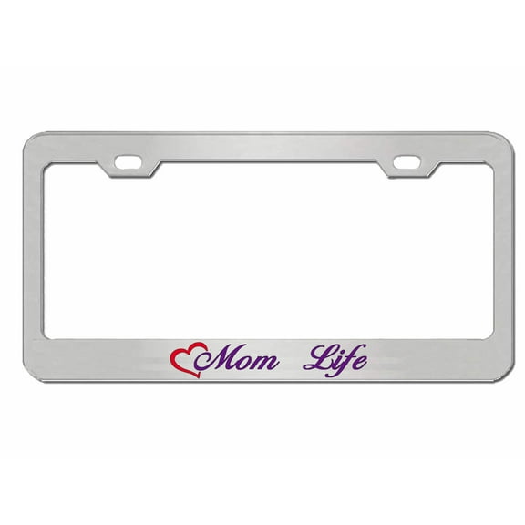 Mom Life Style Metal License Plate Frame Personalized/Car Accessories Car Tag Holder Cover (Chrome/Purple)