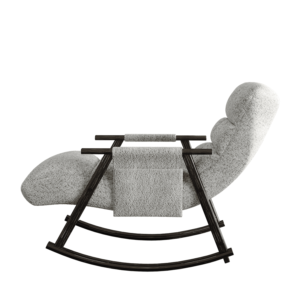 Accent Folding Rocking Recliner Chair with Side Pocket, Upholstered Nursery Glider Chair with 5 Adjustable High Back for Living Room Bedroom Balcony, Grey