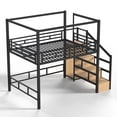 thumbnail image 7 of HICOMILA Queen Loft Bed with Storage Stairs and Wardrobe, Metal Loft Bed with Canopy Frame, Ample Underbed Spaces Design, Black, 7 of 7