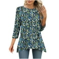 thumbnail image 2 of Viluyesy Round Neck T-Shirt for Womens 3/4 Sleeves Shirt Tops Relaxed Loose Blouse Green Size S, 2 of 7