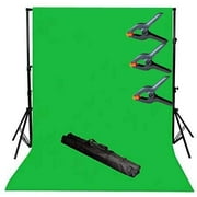 ePhotoInc Photo Video Studio 8' x 10' Chroma Key Green Screen Backdrop Supporting Stand Kit with 5' x 7' Cotton Chromakey Green Screen Muslin Backdrop and 3 Clamps H804-57G3C