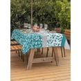 thumbnail image 4 of 60x84 Inch Outdoor Tablecloth with Umbrella Hole Zipper Rectangle Teal Floral Rectangular Tablecloths Outside Waterproof Botanical Blossom Motif Boho Grey Stripes Patio Table Cover for Picnic Party, 4 of 8