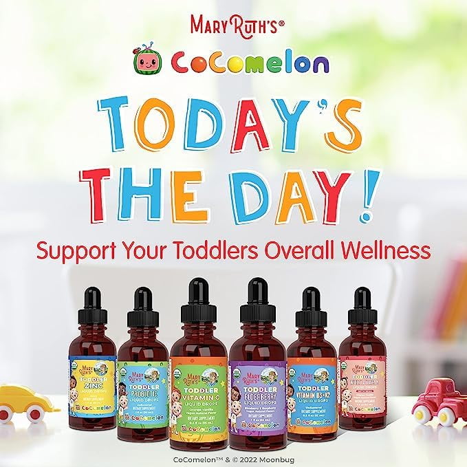 MaryRuth Cocomelon Toddler Vitamin C Liquid Drops Immune Support Orange Vanilla Flavor Ages 1-3, 0.5 fl oz 15 mL