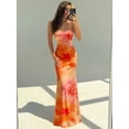 thumbnail image 6 of Orange Hawaiian Floral Print Backless Maxi Dress For Women, Summer Beach Resort Wear, 6 of 8