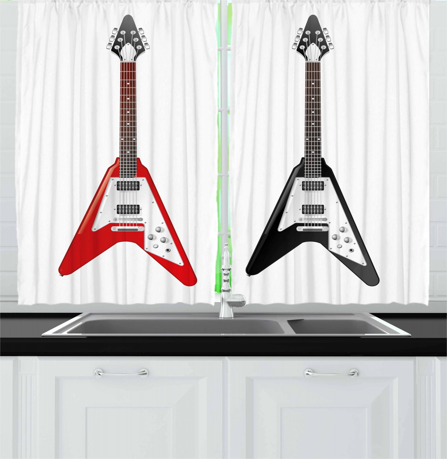 Guitar Curtains 2 Panels Set, Musical Instrument with V Shaped Design