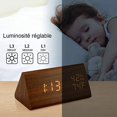 thumbnail image 2 of Reloj despertador de madera (luz blanca), reloj despertador digital LED de madera, reloj de escritorio digital de madera con pantalla de hora y temperatura, control de sonido y brillo ajustable., 2 of 5