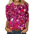 thumbnail image 1 of Bramtres T-Shirts pour Femmes T-Shirts Graphiques T-Shirt à Sequins Design Trois Manches Col Rond Haut de Mode Hauts d'Été pour Femmes Hauts pour Femmes Rose Vif 5TG, 1 of 3