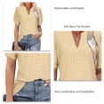 thumbnail image 4 of Blusa de manga abullonada con cuello en V, color puro hueco, ajustada, blusa casual de manga corta para mujer, amarillo, M, 4 of 5