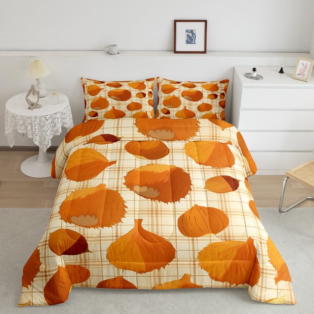 YST Ensemble de Douillette Pignon Joyeuse Action de Grâce Récolte d'Automne Ensemble de Literie Simple Récolte d'Automne Fruits Noix Ensembles de Douillette Carreaux Buffalo Rustique Couette avec 1 Taie d'Oreiller