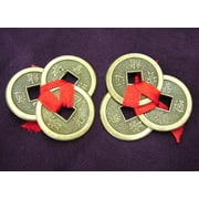 Feng Shui Set of 2 Pcs of 3-Chinese-Coin Ties in Red Thread
