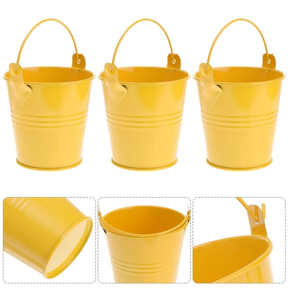 GOOHOCHY 3Pcs Tinplate Bucket in Yellow for Flower Container and Home Decoration