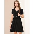 thumbnail image 3 of Vestido Acampanado Con Decoración De Botones Con Cuello En V Para Mujer Negro S, 3 of 6
