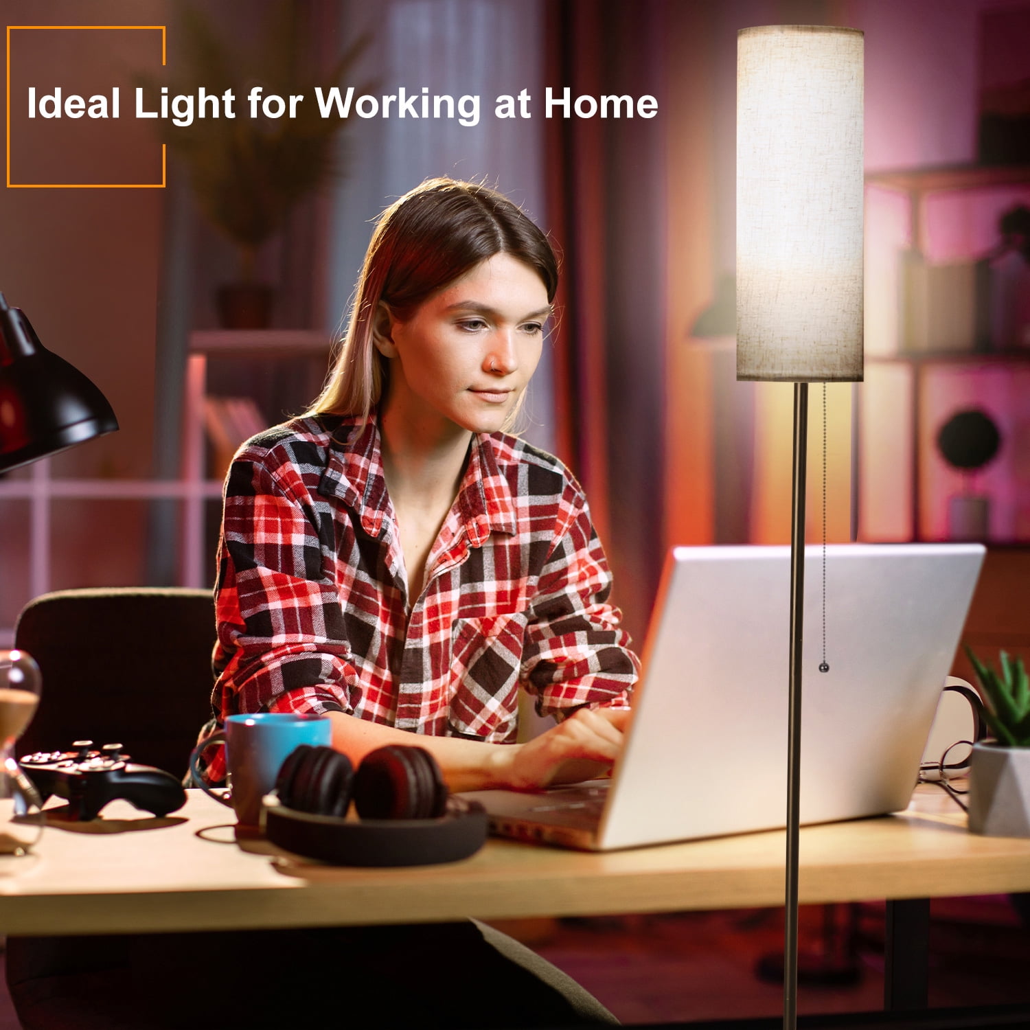 Vesteel Floor Lamp for Living Room, Modern Standing Lamp with 3 Color Temperatures & Linen Lampshade, Pole Lamp for Bedroom Living Room Office, Black