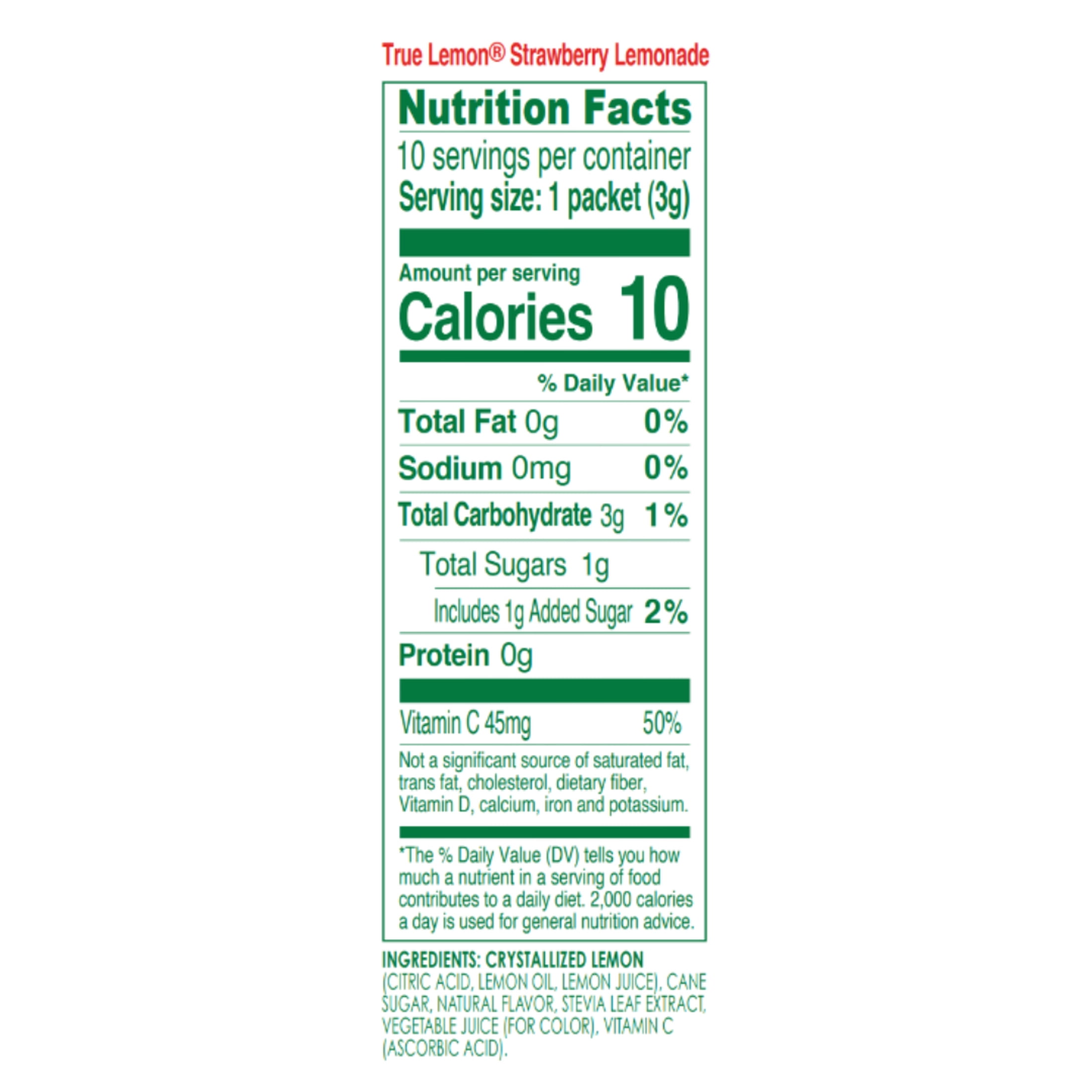 (2 pack) True Lemon Strawberry Lemonade Drink Mix Powder, No Artificial Sweeteners, 1.06 oz., 10 Count Box