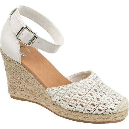 

Women s Journee Collection Sierra2 Espadrille Wedge Closed Toe Sandal White Faux Leather 11 M