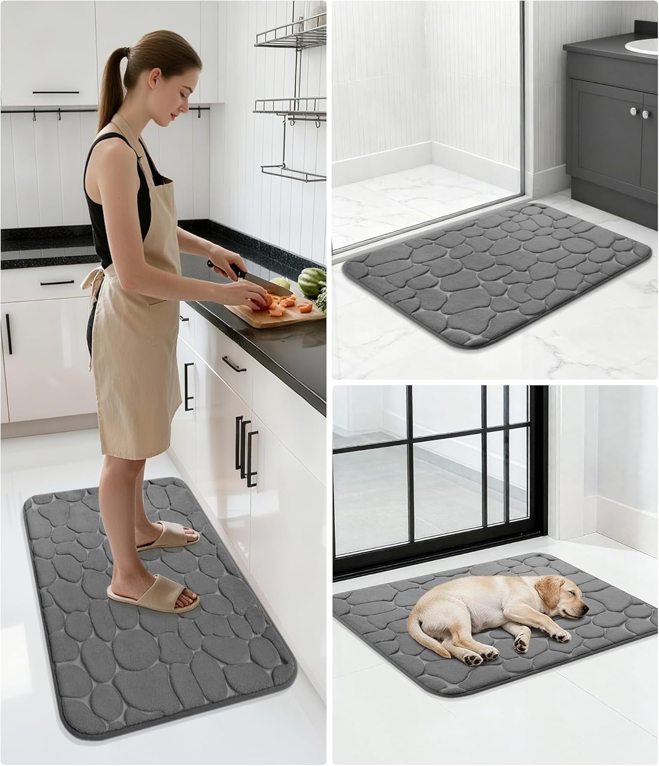 Memory Foam Bath Mat – Super Soft Absorbent Bathroom Rug, Non-Slip Quick Dry Floor Mat, Cobblestone Design, Washable Bath Mat for Bathroom, Bedroom, Toilet