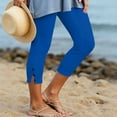thumbnail image 2 of Seffadzy Women's Capris Leggings High Waisted Split Hem Stretchy Tummy Control Pockets Solid Color Workout Fitness Yoga Pants Blue 2XL, 2 of 6