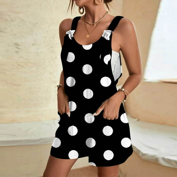 Royisotas Summer Women's Shorts Casual Pocket Jumpsuit Shorts Polka Dot Womens Plus Size Shorts