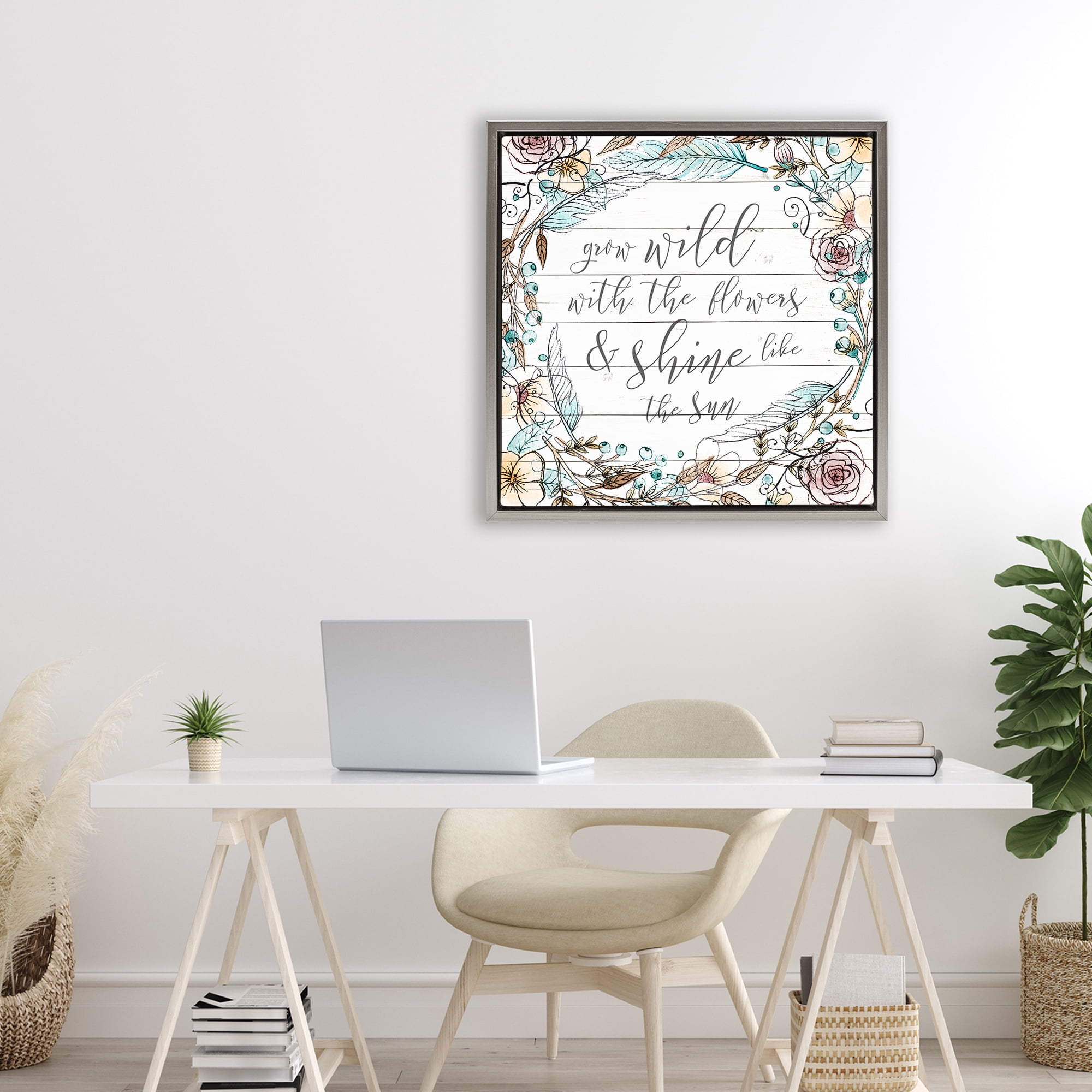 Stupell Industries Grow Wild With Flowers Gray Framed Floater Canvas Wall Art, design by SD Graphics Studio